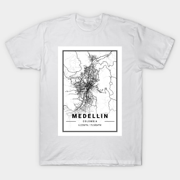 Medellin Light City Map T-Shirt by tienstencil